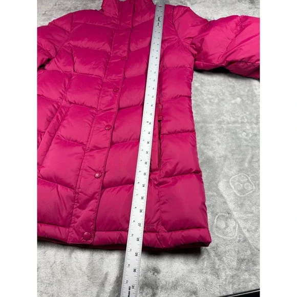 LL Bean Goose Down Puffer Coat Pink Full Zip Button Front XS Winter Jacket - Picture 8 of 10